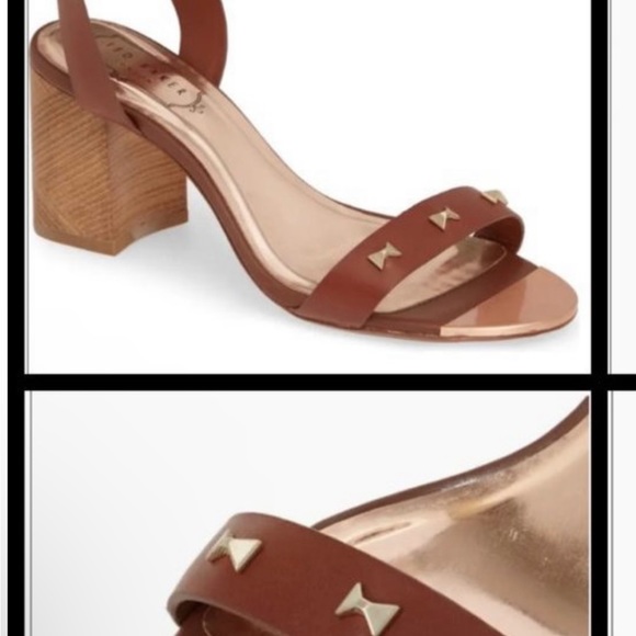 TED BAKER 39 Biah Brown 100% Leather Wood Block Heel Ankle Sandle With Bow Studs - Picture 5 of 14